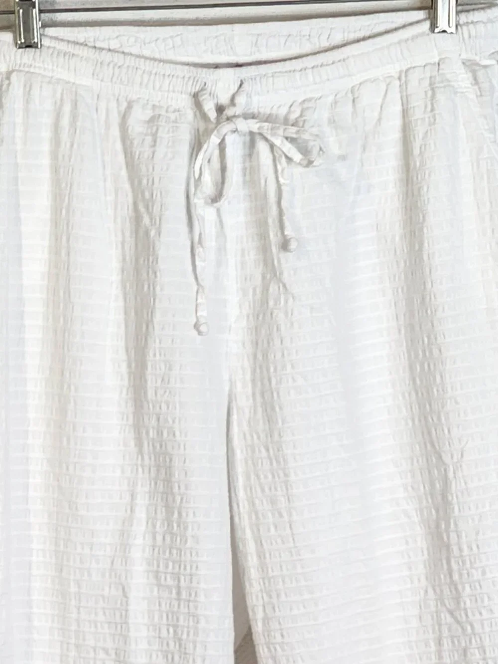 Focus Casual White Preshrunk Cotton Seersucker Drawstring Elastic Waist Pants XL - Picture 3 of 16